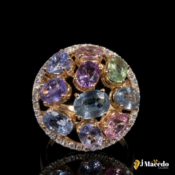 Anel Ouro Rosé 18k com diamantes e pedras brasileiras Aro 18 Peso 11.4g  Acompanha o certificado JMA