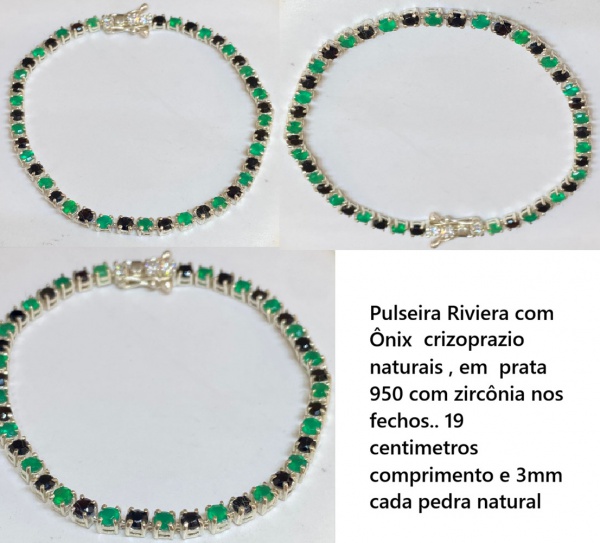 Joias . Pulseira Riviera em prata 950 gemas topazio azul e Ágat foto 3