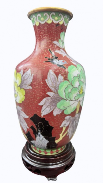 Joias . Antigo e raro vaso em Cloisonné, todo em bronze, pintad foto 3