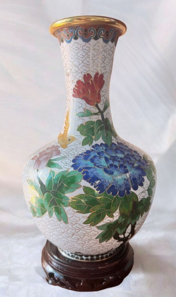 Joias . Antigo e raro vaso em Cloisonné, todo em bronze, pintad foto 4