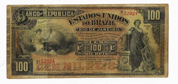 Joias . V474 100 MIL REIS SÉRIE 1ª ESTAMPA 1ª BANCO RIO DE JANEIRO