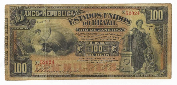 Joias . V474 100 MIL REIS SÉRIE 1ª ESTAMPA 1ª BANCO RIO DE JANEIRO