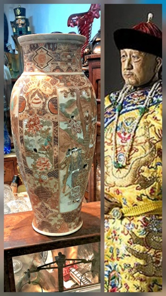 Joias . VASO - grande vaso em porcelana oriental, decorado com cena típicas com ...