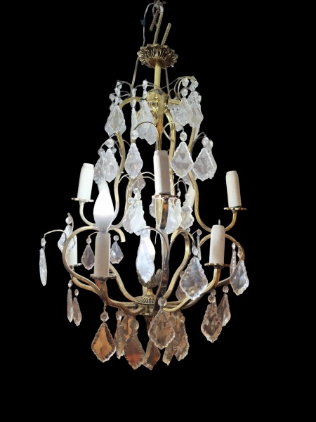 Joias . LUSTRE 11 LUZES EM ESTILO VERSAILLES. ARMAÇÃO EM BRONZE FRANCÊS E PINGENTES EM ...