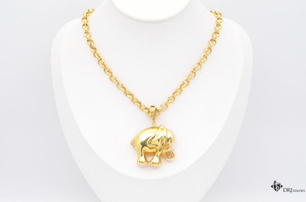Joias . Colar Elos Portugueses + Pingente Elefante em Ouro Amarelo 18K, 40cm de ...