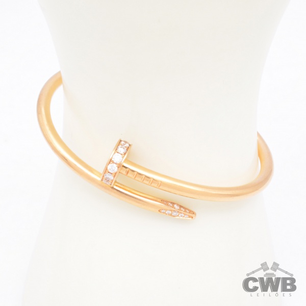 Joias . CARTIER - Pulseira Juste un Clou em Ouro Rosa 18K, modelo clássico, com 32 ...