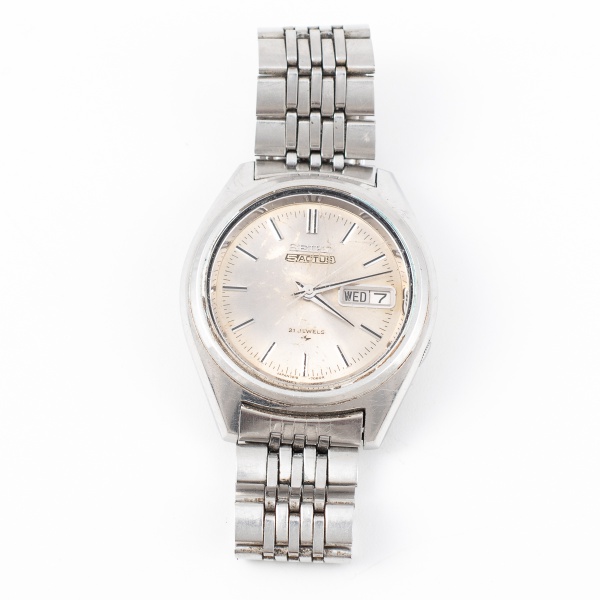 Relógio de pulso SEIKO 5 ACTUS automático com mostrador prateado e pulseira de aço / Tam: 3,5cm - Sem garantias futuras