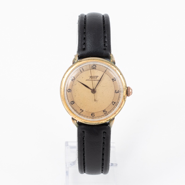 Relógio TISSOT ANTIMAGNETIQUE dourado com pulseira de couro preta / Tam: 3cm - Sem garantias futuras