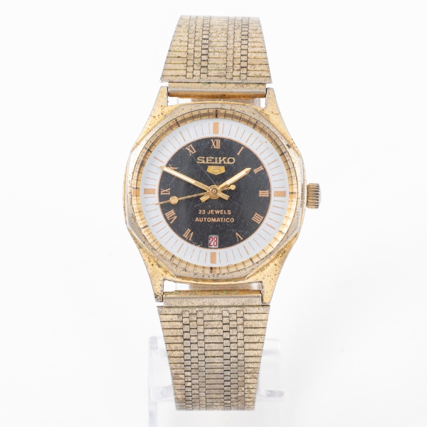 Relógio SEIKO 5 automático dourado com pulseira de malha / Tam: 3cm - Sem garantias futuras