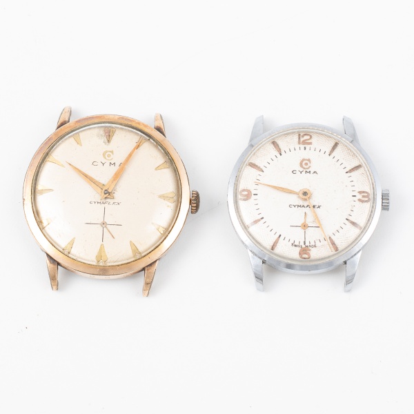 Lote com 2 relógios CYMA CYMAFLEX - 1 prateado e 1 dourado, sem pulseira / Sem garantias futuras