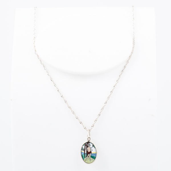 Colar em prata 925 com pingente porcelana portuguesa / São Sebastião / Tam: 40cm