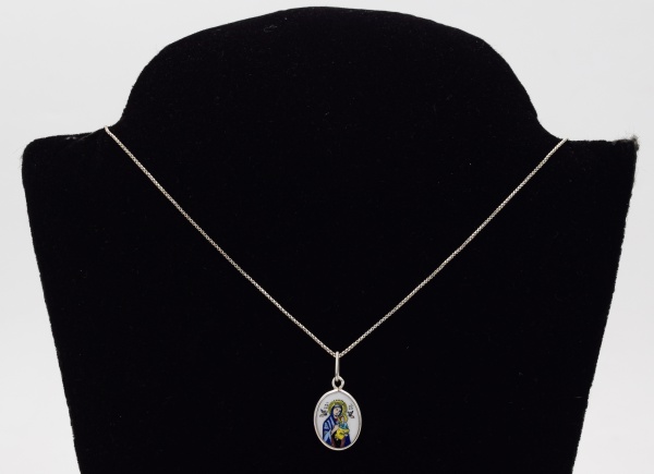 Cordão emprata 925 Tam:40cm com pingente em porcelana Portuguesa N. S. Perpétuo Socorro.