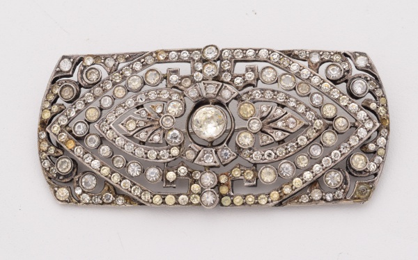 Broche antigo de prata 925 com pedras brancas / Tam: 7/3cm