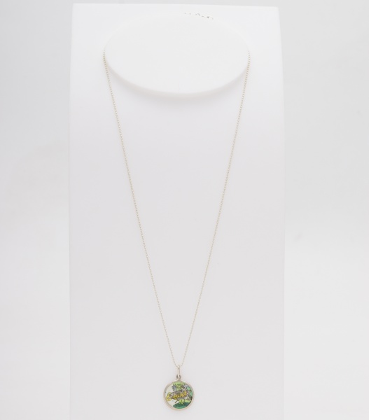 Cordão de prata 925 com pingente em porcelana Portuguesa religioso/ Tam: 40cm