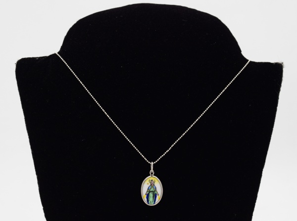 Cordão em prata 925 com pingente religioso em porcelana portuguesa / Tam: 40 cm