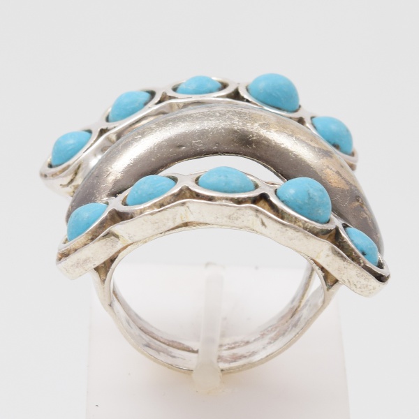 Maxi anel em prata 925 com pedras azuis / Aro: 17, Peso: 14,4gr