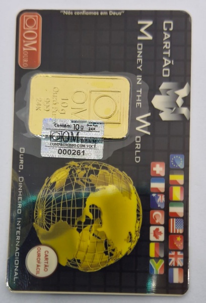 Cartão Money in the World com barra em ouro 999 / 10 gr