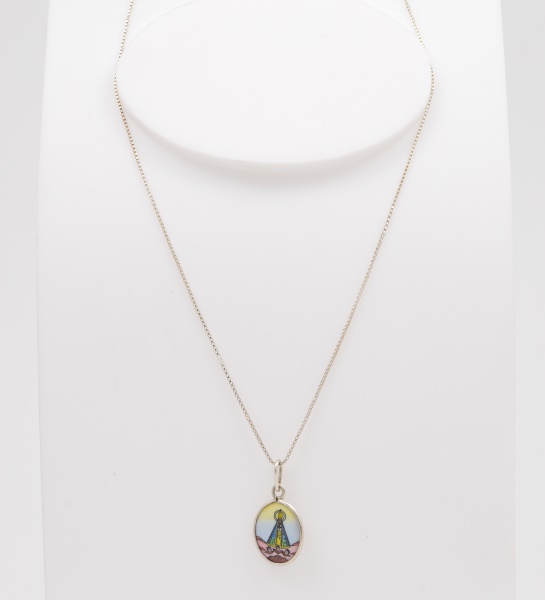 Colar em prata 925 com pingente e Prata Portuguesa Nossa Senhora Aparecida / Tam: 40cm