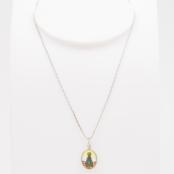 Colar em prata 925 com pingente em Prata Portuguesa Nossa Senhora Aparecida / Tam:40cm