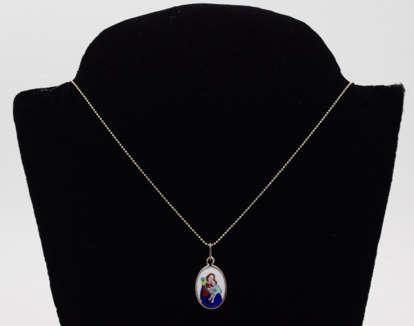 Cordão em prata 925 Tam: 40cm com pingente em porcelana Portuguesa religioso