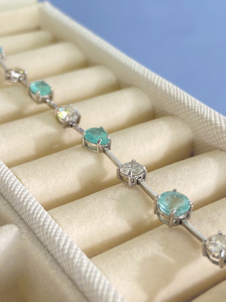 Joias . PULSEIRA, FACA, ETERNNO, EM OURO BRANCO, 18K, TURMALINA PARAÍBA, TAMANHO: ...