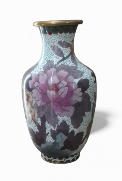 Joias . Antigo e raro vaso em Cloisonné, todo em bronze, pintad foto 2
