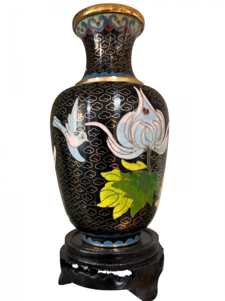 Joias . Antigo e raro vaso em Cloisonné, todo em bronze, pintad foto 3