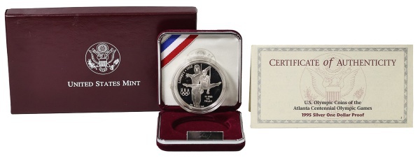 Joias . Moeda dos Estados Unidos - 1 Dollar - 1995 - Olimpíadas de Atlanta - Ginástica ...