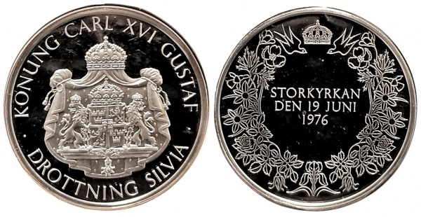 Joias . MEDALHA DE CASAMENTO DO REI CARL XVI CIM A RAINHA SILVIA 1976. PRATA 925% 20 ...