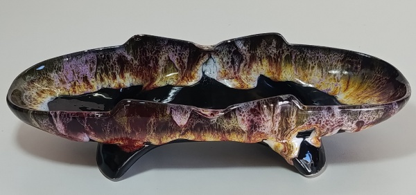 Fruteira / Centro de Mesa em Cerâmica Vitrificada Padrão "Fat Lava" - Anos 50 - 4cm x 6cm x 26cm Atendimento de  2ª a 6ª