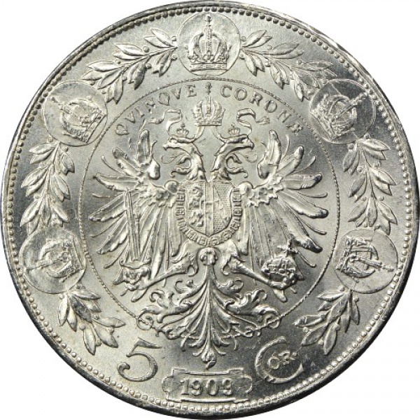 Moeda do Império Austríaco (Áustria) - 5 Crown 1909 - Francis