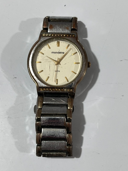 Relógio Mondaine Feminino Bicolor Com Pedras - funcionando