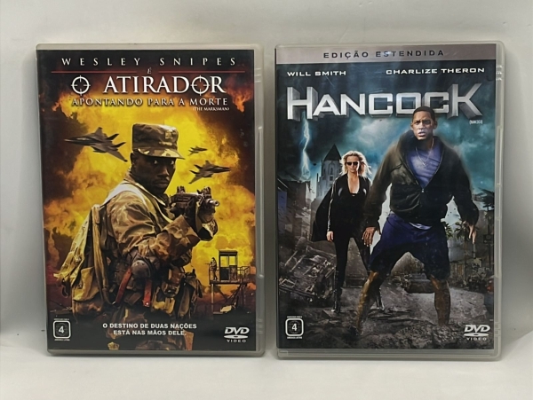 Combo de 2 DVDs contendo os filmes O Atirador Apontando para a Morte e Hancock em Edição Estendida.