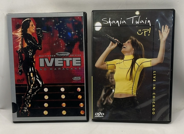 Kit com 2 DVDs musicais, contendo o show Multishow Ao Vivo Ivete no Maracanã e o registro Up Live in Chicago da cantora Shania Twain.