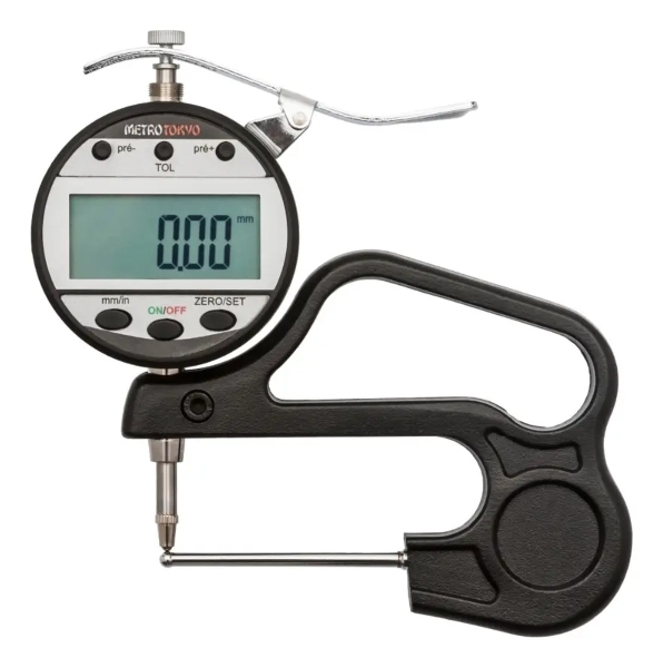 Medidor de Espessura Digital Especímetro Micrômetro para Tubos e Superfícies Curvas com Visor de Cristal Líquido. O Instrumento de Precisão em Metal Cromado Possui Ponta de Medição Cilíndrica Ideal pa