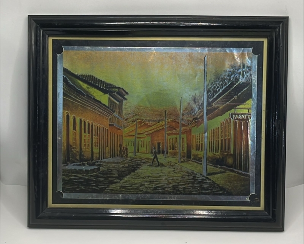 Quadro Antigo com Cena de Paraty e Lixamento Especial - Vidro Espelhado