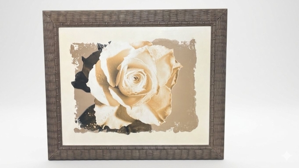 Quadro Decorativo Rosa Provençal com Moldura Trançada - 50x60cm