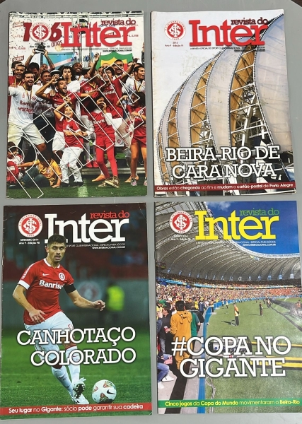 Lote 4 Revistas do Inter - Especial Beira-Rio e Copa no Gigante. Lote com 4 exemplares da Revista do Inter, publicação oficial do Sport Club Internacional, em formato 30x21cm. Este conjunto foca na mo