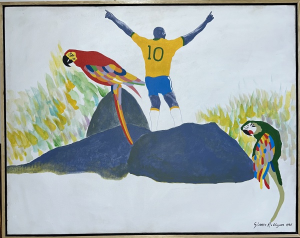 Arte . Glauco Rodrigues - "Pelé", óleo s/tela, 55 x 70 cm, assinado frente e ...