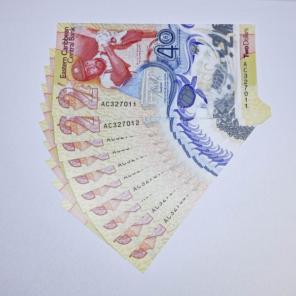 Lote 85 Cédula do Caribe - 2 Dolares - 2023 - P61 - 10 Cédulas - Polimero Plastico - FE Valor inicia