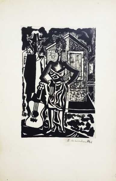 Arte . VOLPI, ALFREDO óleo sobre cartão paisagem com casario medida ... DI CAVALCANTI, EMILIANO gravura casal medindo 36 x 54 cm ... DI CAVALCANTI, EMILIANO óleo sobre cartão "Mulata" ... KAMINAGAI, TADASHI  foto 2