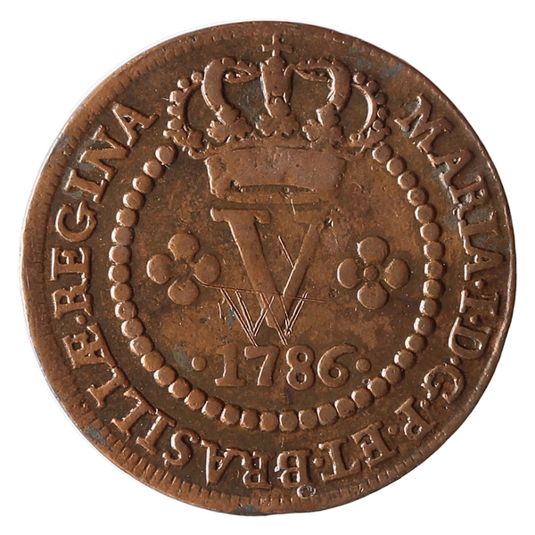 Lote 360 Brasil, V Réis, 1786. Cobre. MBC+ Valor atual: R$ 42,00