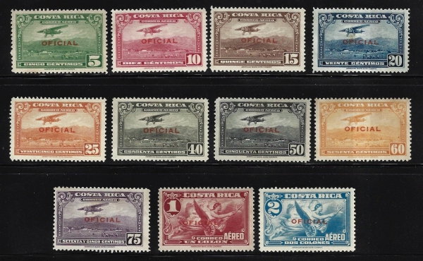 Joias . (80579) COSTA RICA AÉREOS OFICIAIS #1/11 DE 1934 MARCA 50 EUROS NOVOS SEM GOMA