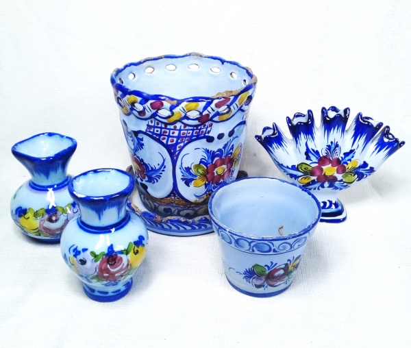 Joias . conjunto de vasos, potiches e floreiras decorativos em porcelana azul, antigo, ...