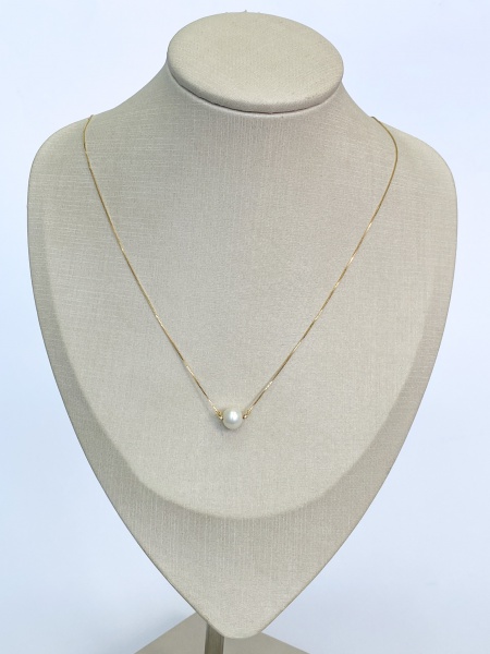 COLAR, EM OURO AMARELO, 18K, PEROLA, TAMANHO: 40CM, ELO: VENEZIANO CURTO, PESO: 1.6 gr, DIAMANTES: 2X 0,002, TOTAL DE : 0.004 CT | REF: T12408 | REF:T12408