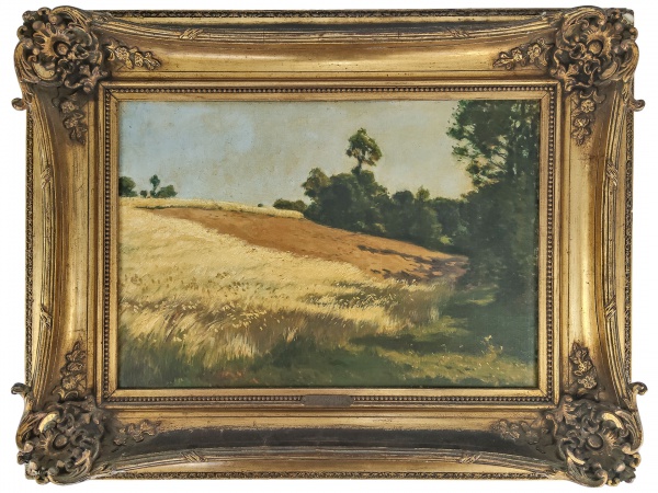 Arte . EDMOND YARZ (1845 - 1920). Campo de Centeio. Óleo sobre tela, assinado no canto ...