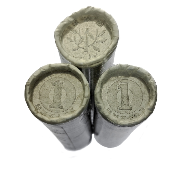 Joias . Moedas do Japão - 1 Yen - Aluminio - 3 Tubos com 50 Moedas -