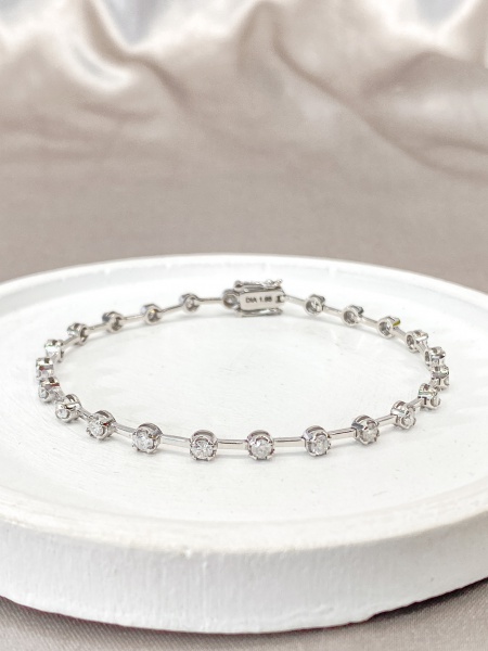 Joias . PULSEIRA RIVIERA, FACA, ETERNNO, EM OURO BRANCO, 18K, DIAMANTE, TAMANHO: 18CM, ...