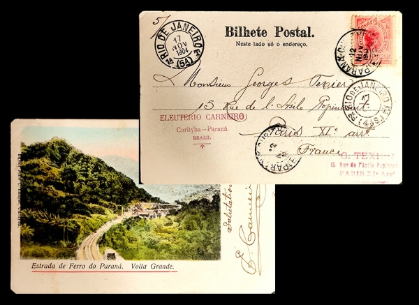 Joias . Lindo Postal da Estrada de Ferro Curitiba Paranagua, colorido manualmente. ...