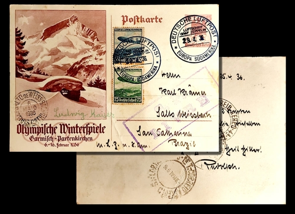 Joias . Zeppelin - Linda peça enviada da Alemanha para Salto Weissbach 1936 Santa ...